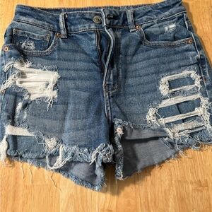 AMERICAN EAGLE | Blue Jean Shorts High-Waisted Distressed- Size 2